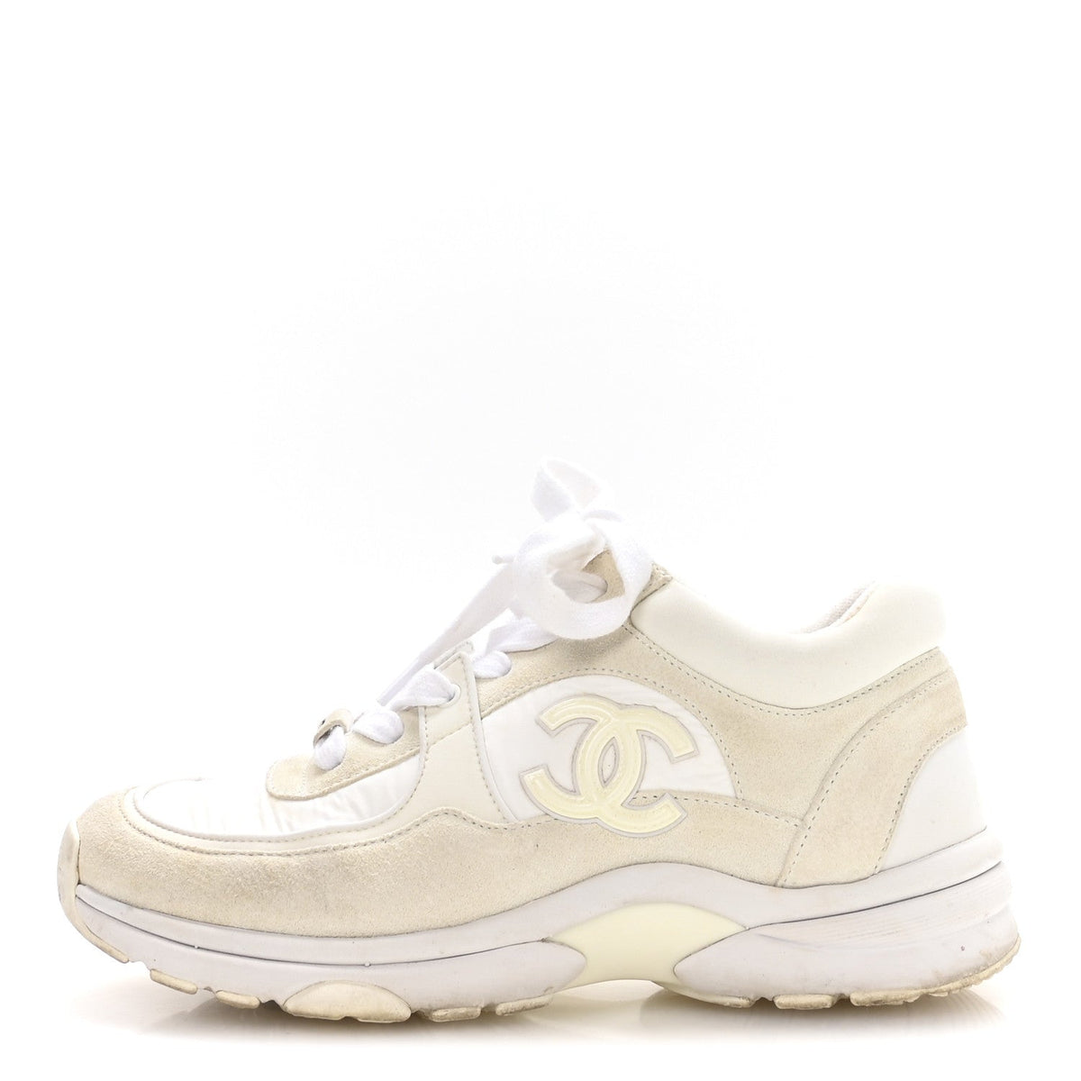 Suede Calfskin Fabric CC Sneakers 36 White