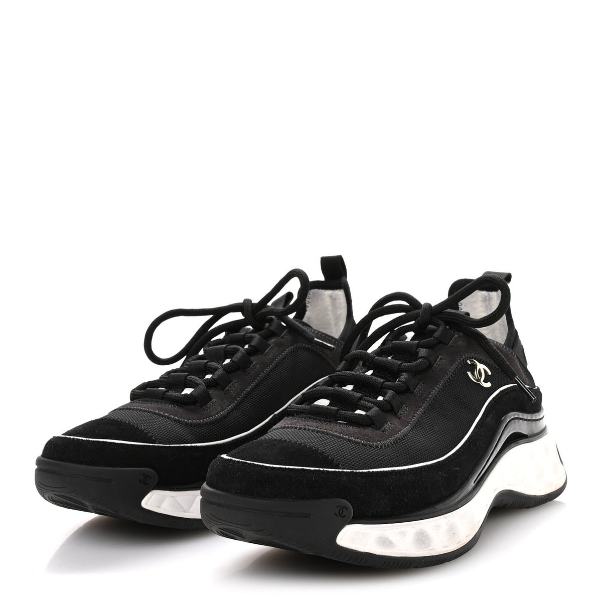 Velvet Calfskin Mixed Fibers CC Sneakers 39.5 Black