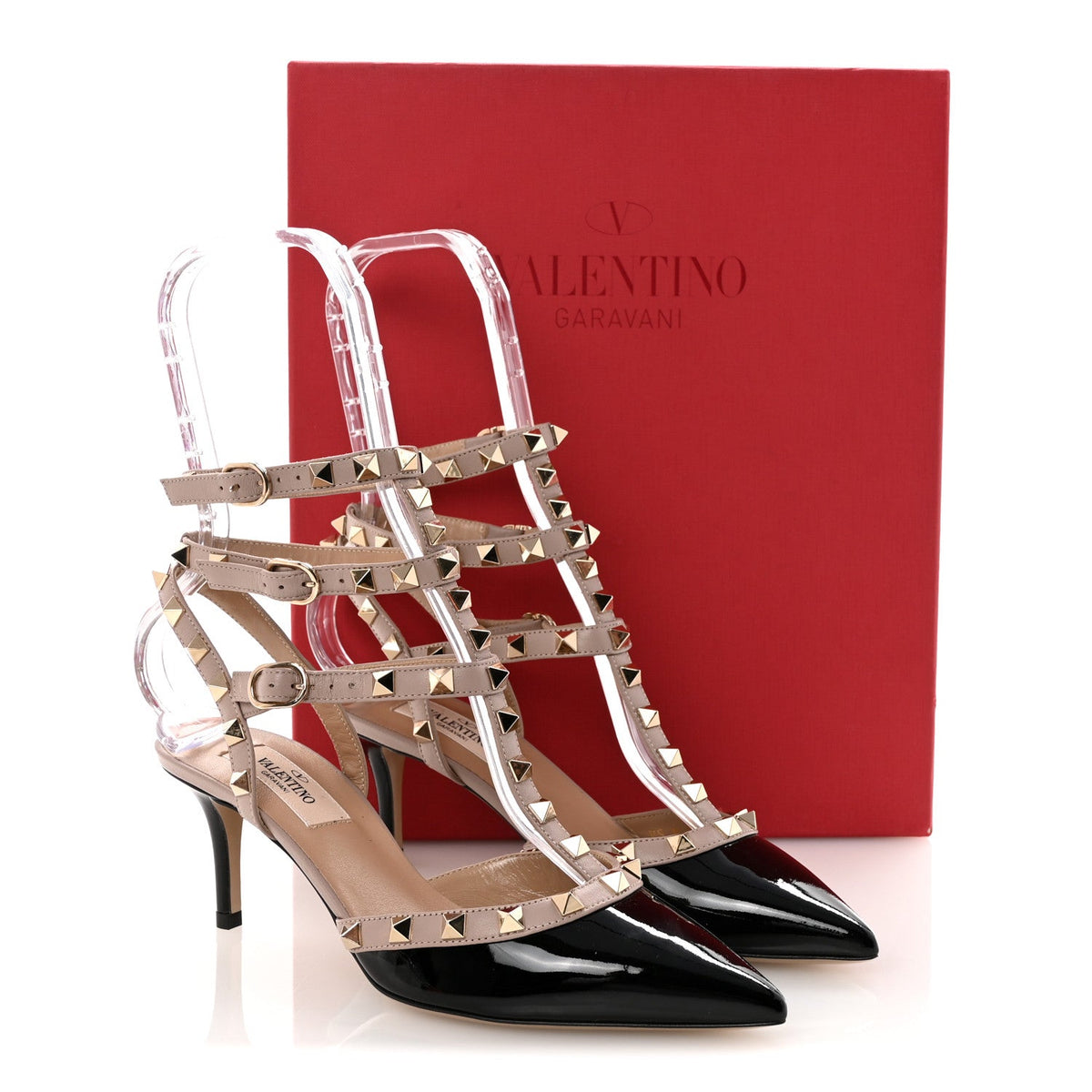 Patent Nappa Rockstud Ankle Strap 65mm Pumps 36.5 Black Poudre