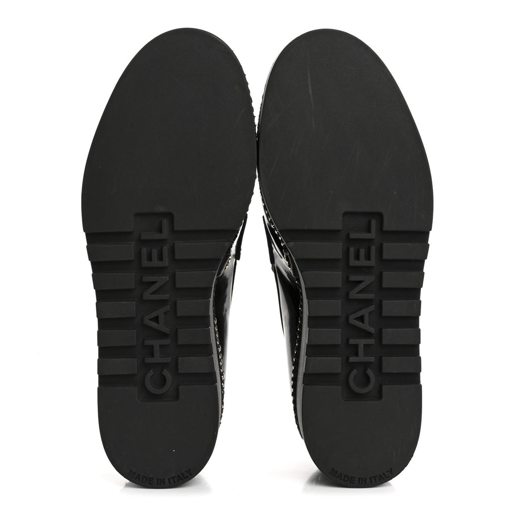 Shiny Calfskin Platform Loafers 37 Black