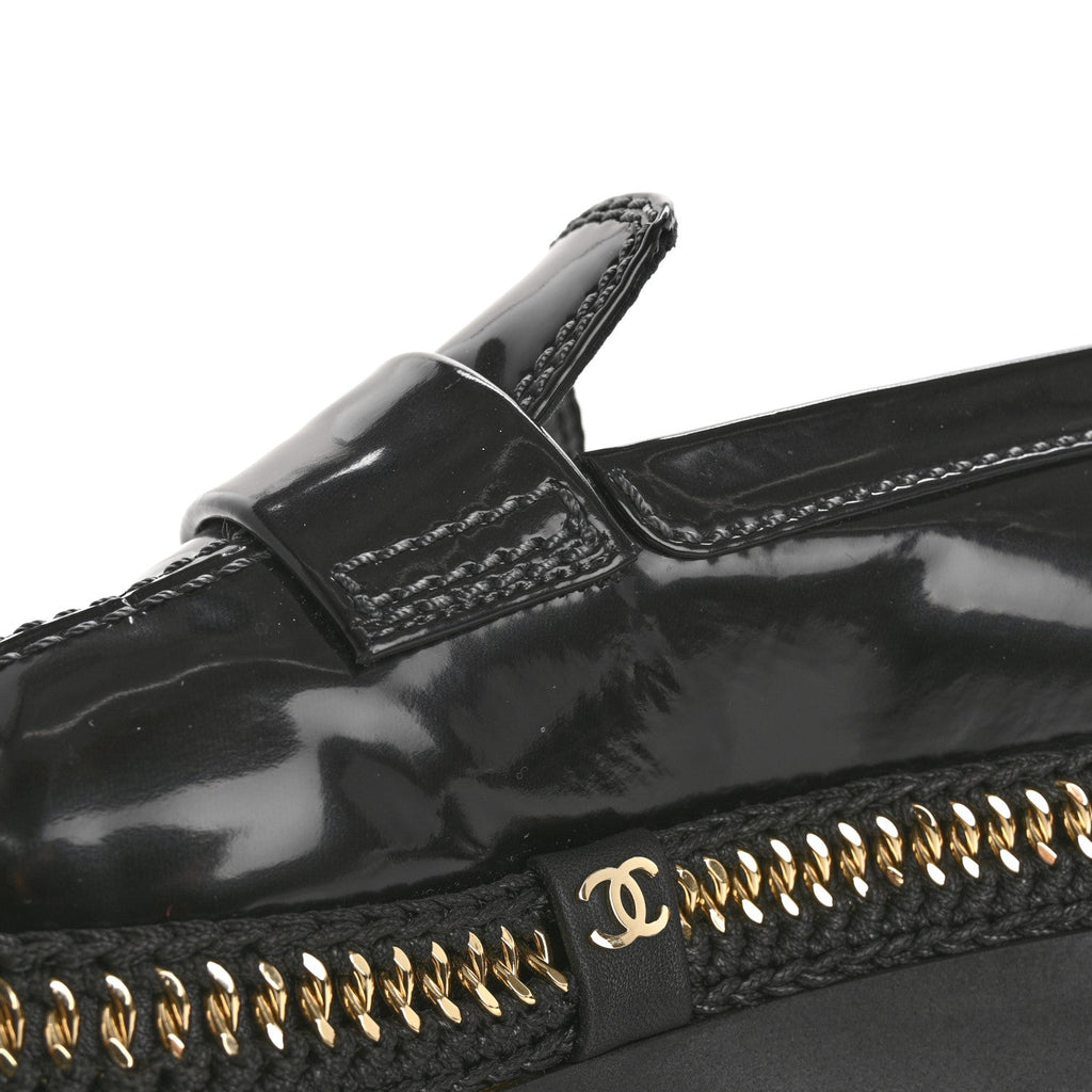 Shiny Calfskin Platform Loafers 37 Black