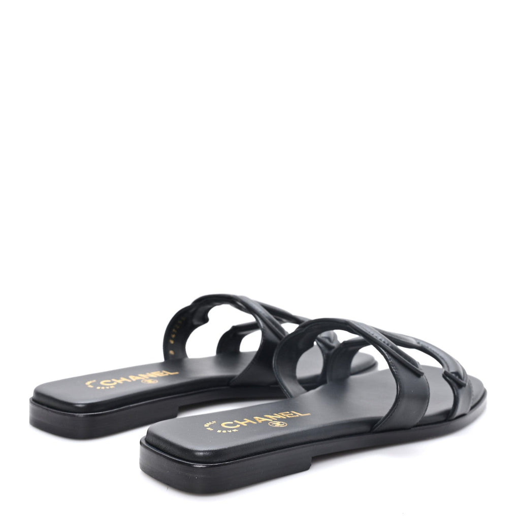 Lambskin CC Cut Out Mules Sandals 39 Black