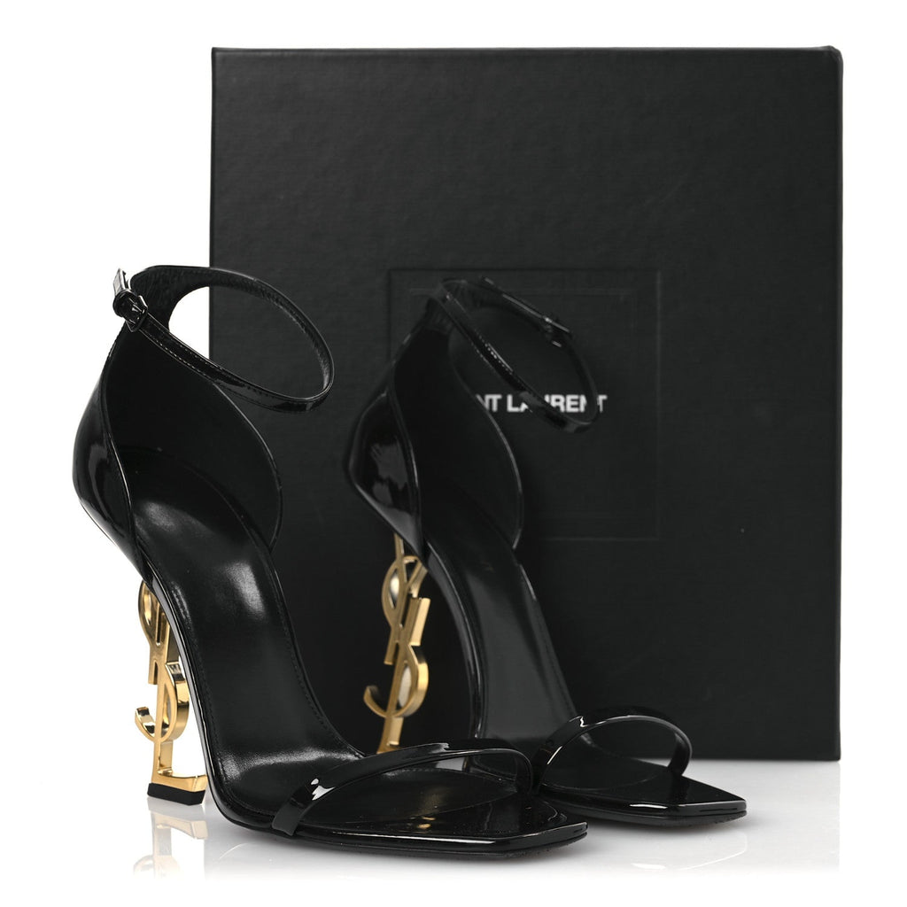 Patent Calfskin Opyum 110 Sandals 40.5 Black Gold