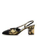 Laminated Lambskin Grosgrain Cap Toe CC Slingback Pumps 38 Gold Black