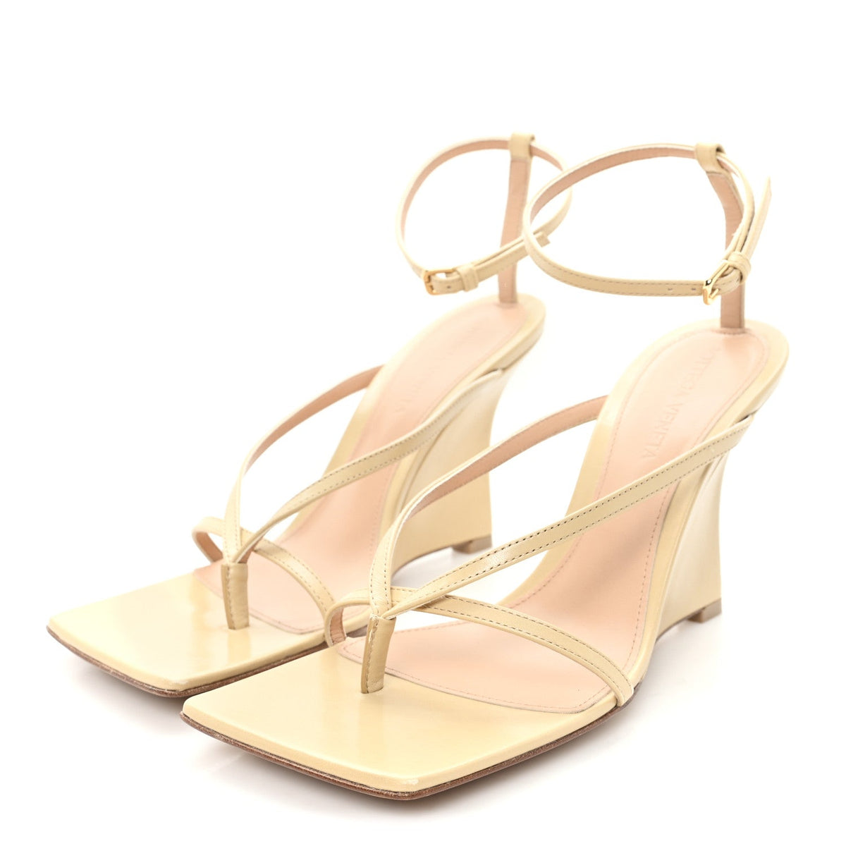 Lambskin Stretch Lounge Wedge Sandals 36 Cane Sugar