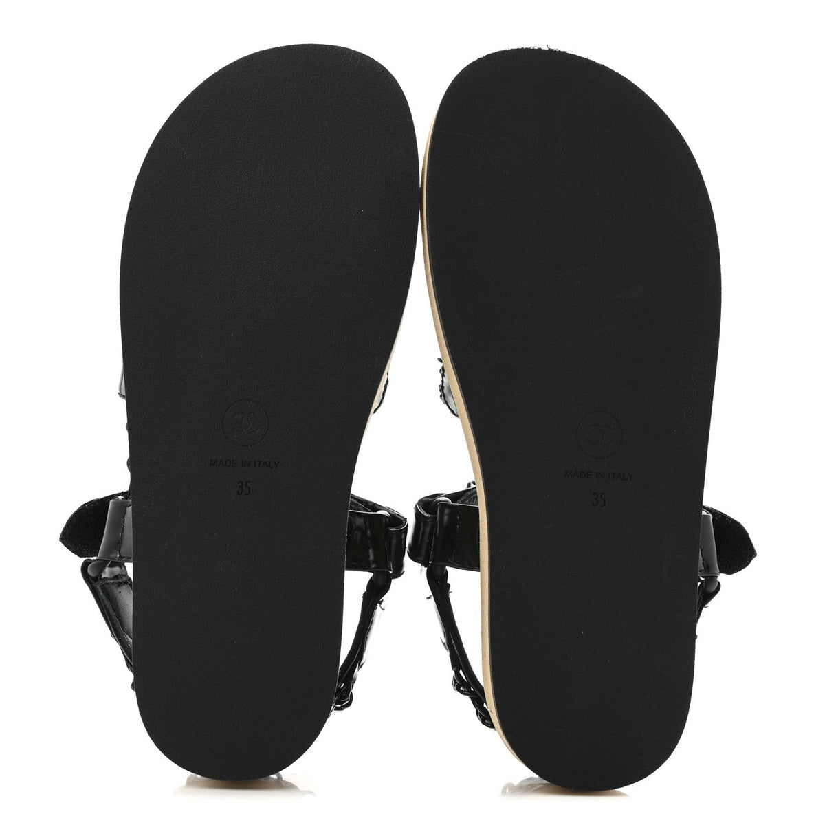 Laminated Goatskin Chain Sandals 35 Black