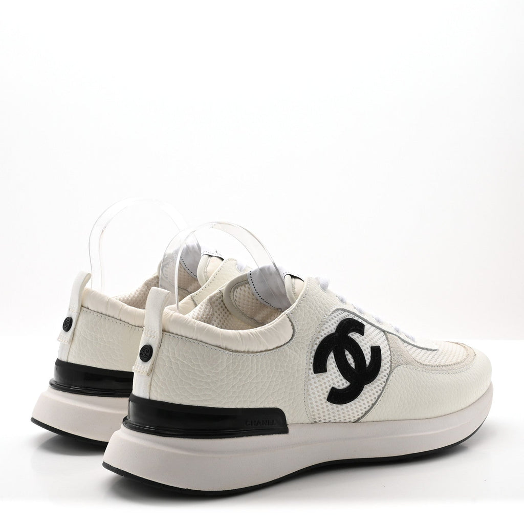Calfskin Mesh Suede CC Sneakers 45 White Black