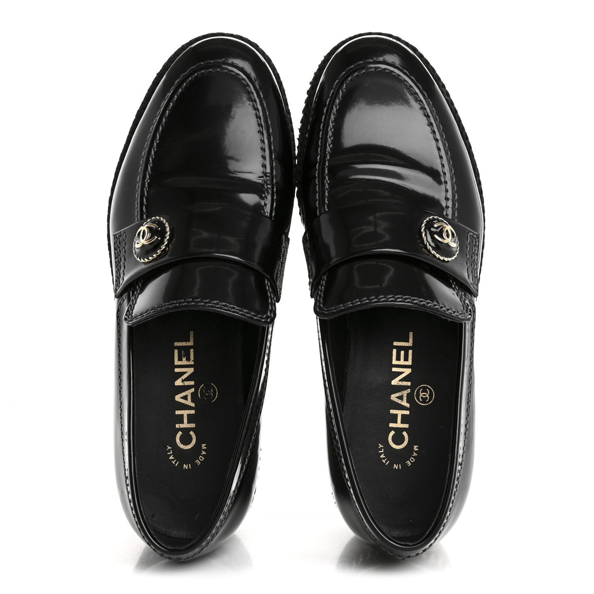 Shiny Calfskin Platform Loafers 37 Black