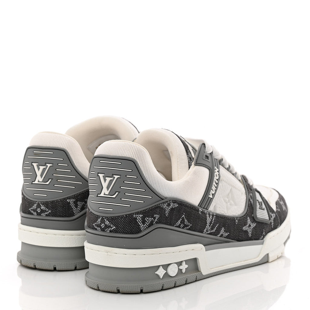 Calfskin Embossed Monogram Denim Mens LV Trainer Sneakers 5.5 Grey