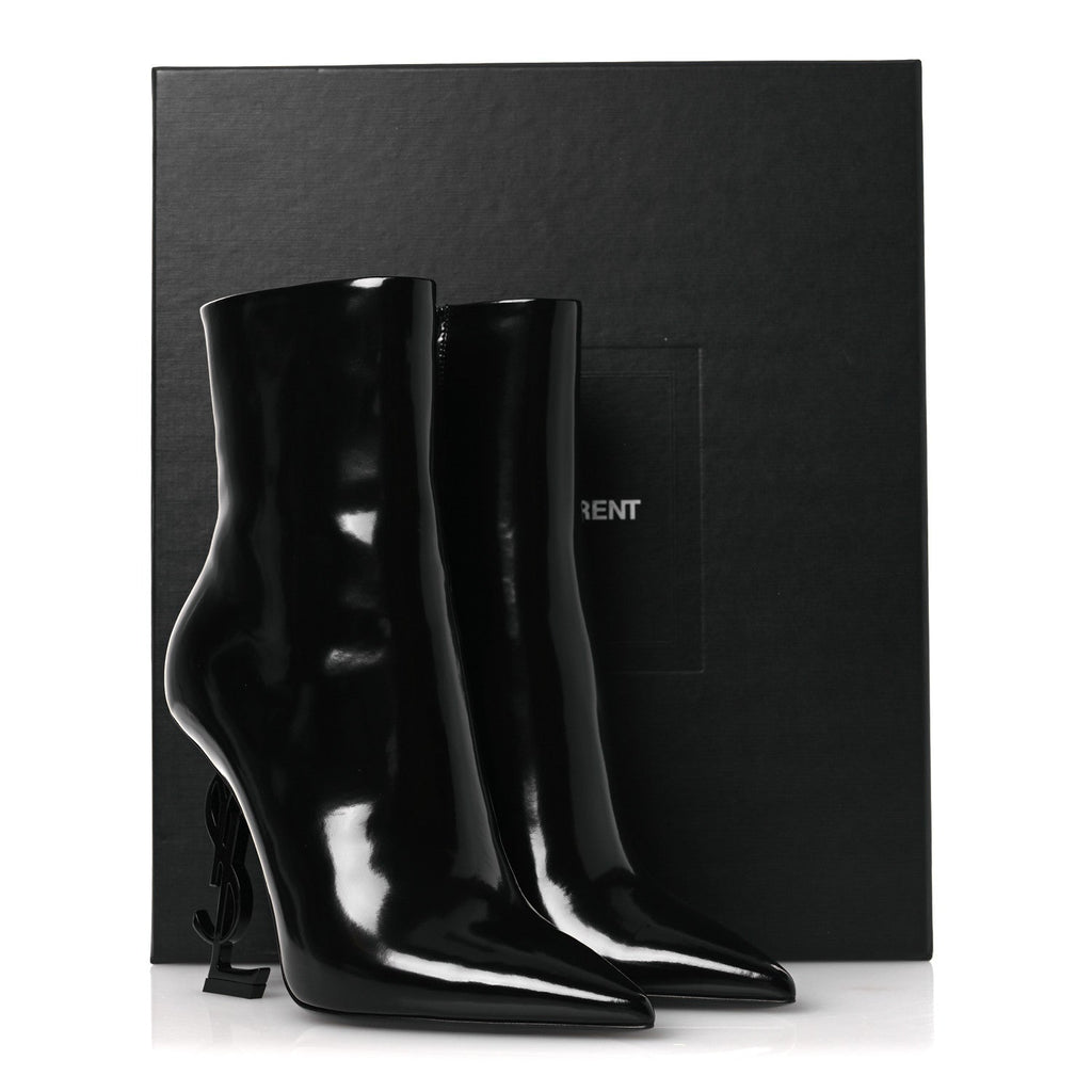 Glazed Calfskin Opyum Ankle Boots 37 Black