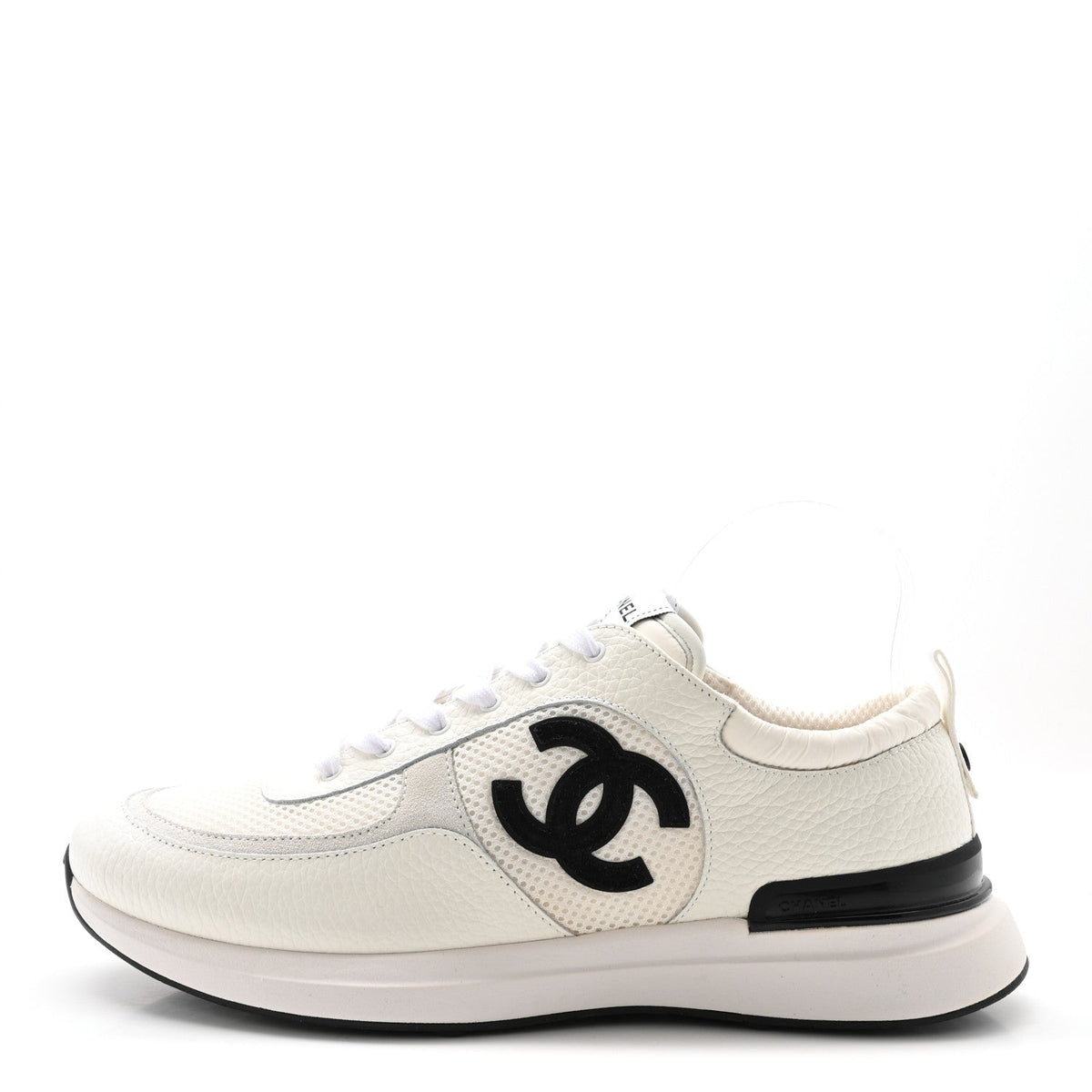 Calfskin Mesh Suede CC Sneakers 45 White Black
