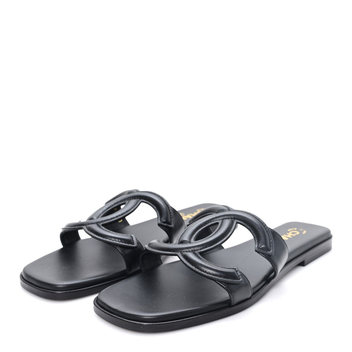Lambskin CC Cut Out Mules Sandals 39 Black