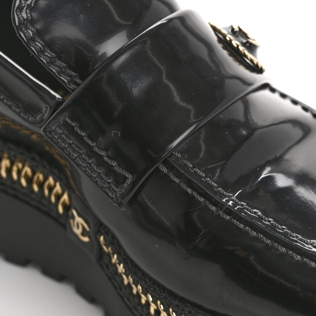 Shiny Calfskin Platform Loafers 37 Black