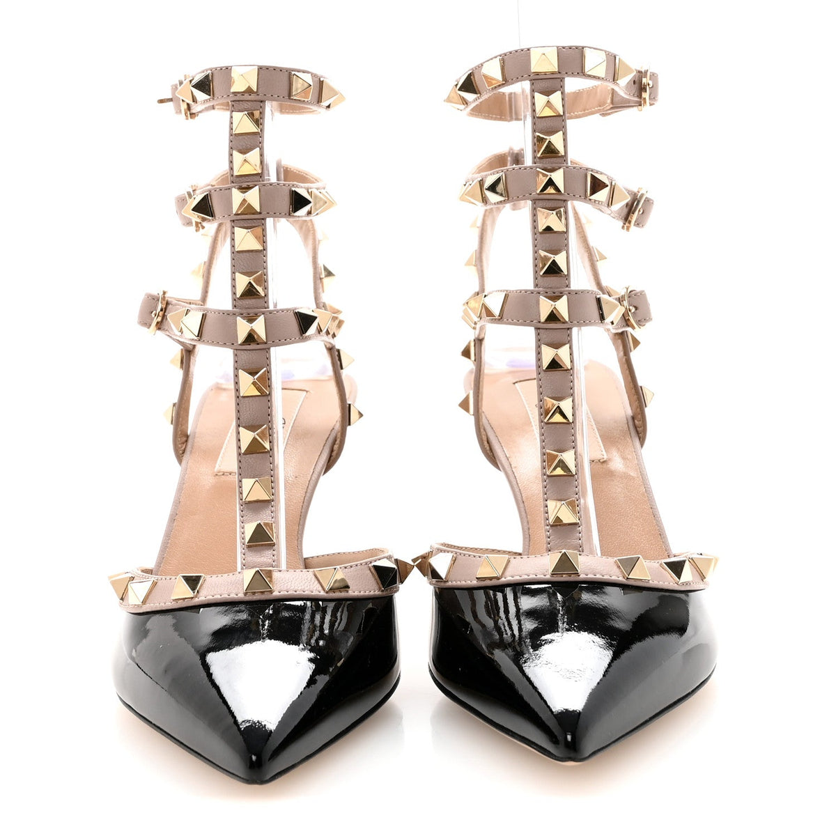Patent Nappa Rockstud Ankle Strap 65mm Pumps 36.5 Black Poudre