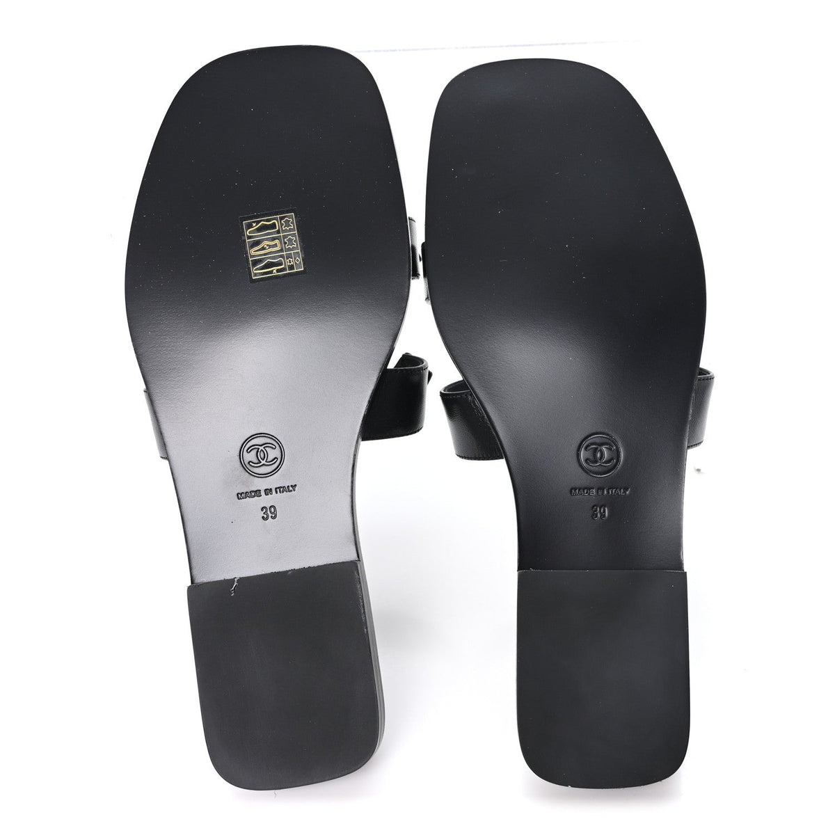 Lambskin CC Cut Out Mules Sandals 39 Black